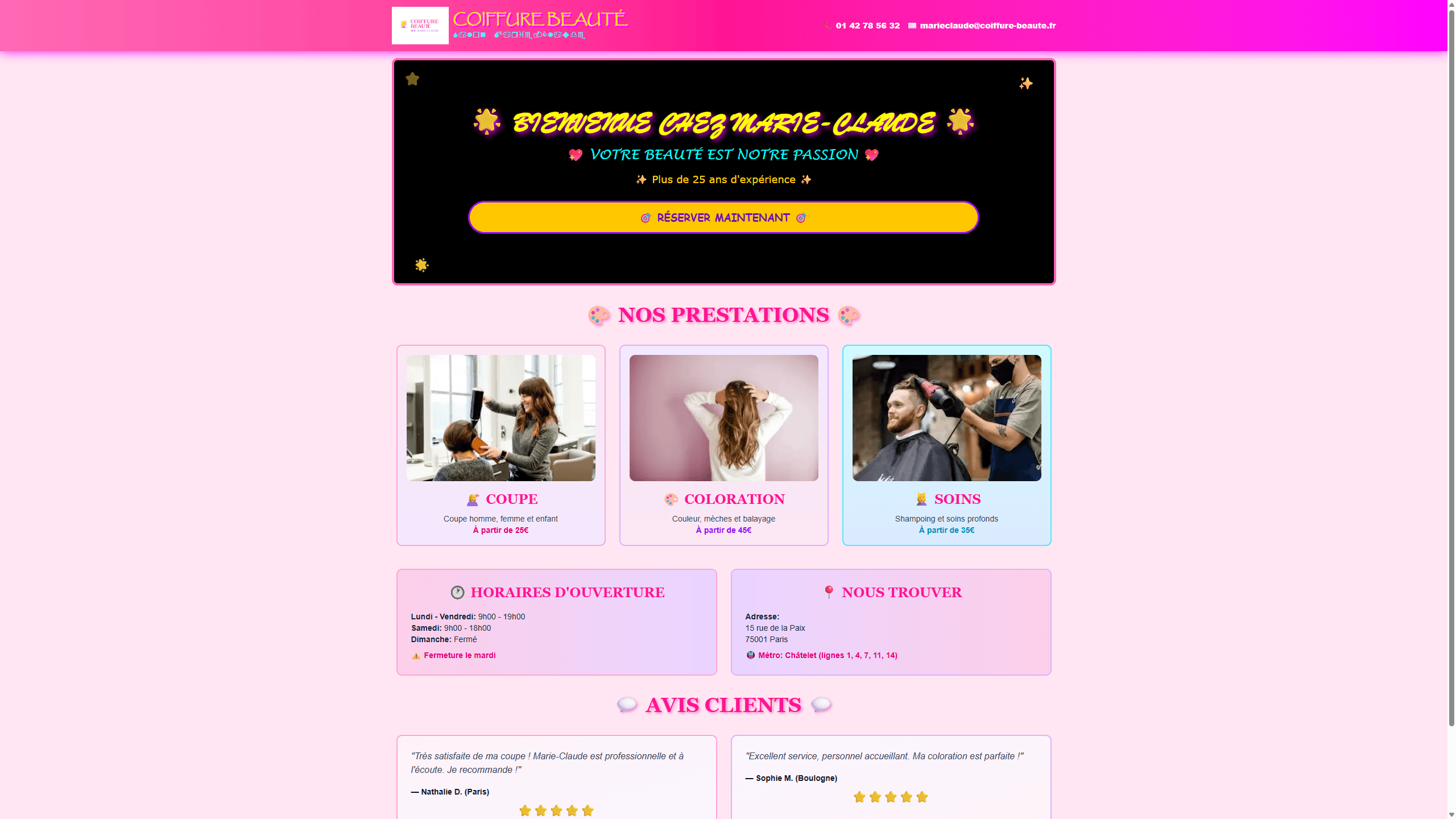 Refonte site coiffeur - Avant